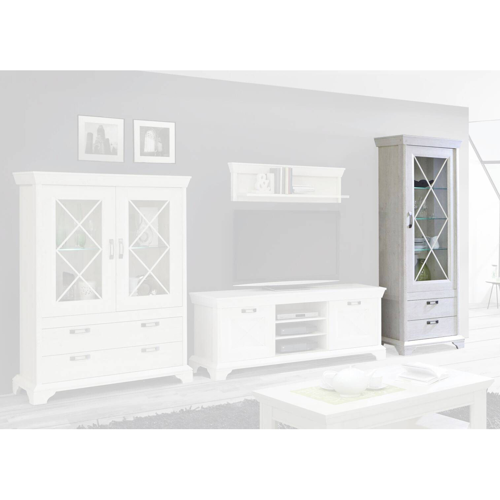 Standvitrine  weiß Pinie Nachbildung B/H/T: ca. 78x210x48 cm
