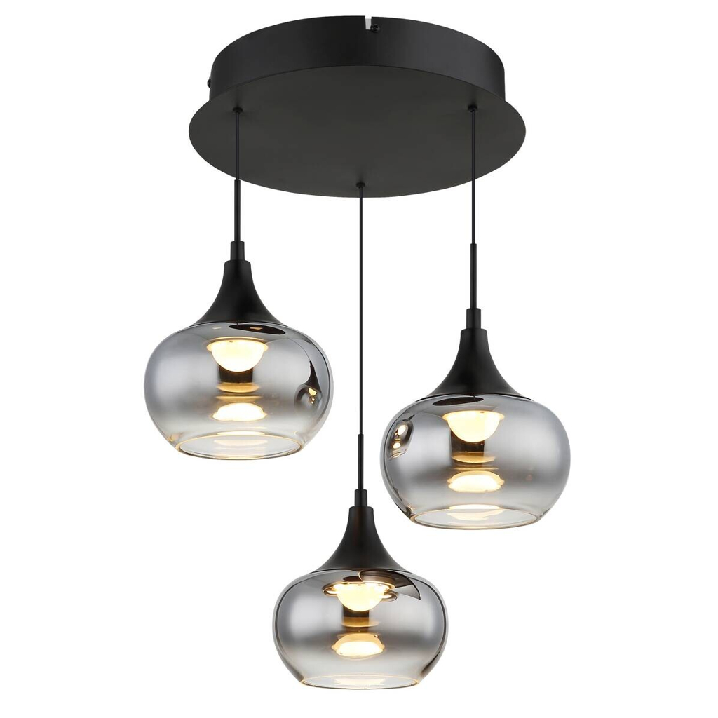 GLOBO LED-Pendelleuchte schwarz Rauch Metall Glas H/T: ca. 150x37 cm 1 Brennstellen