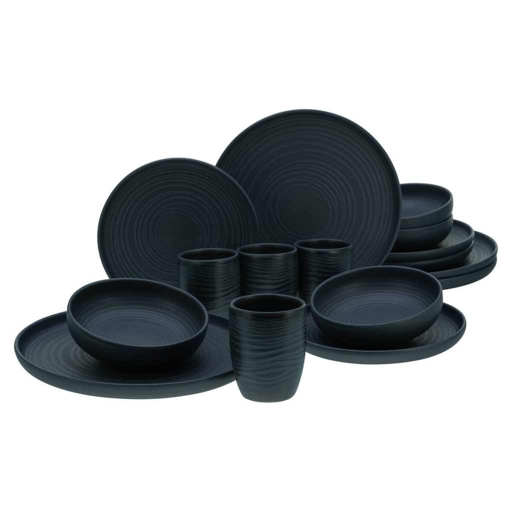 CreaTable Kombiservice Uno Black Lava Stone schwarz Steinzeug 16 tlg.