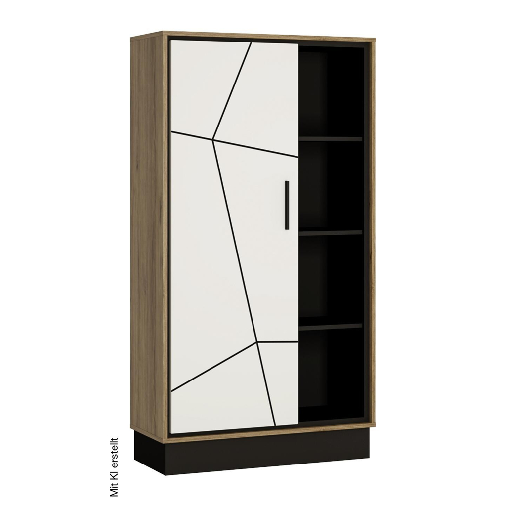 Standvitrine Brolo Eiche Cartania Nachbildung weiß Hochglanz schwarz B/H/T: ca. 85,4x160,4x37 cm