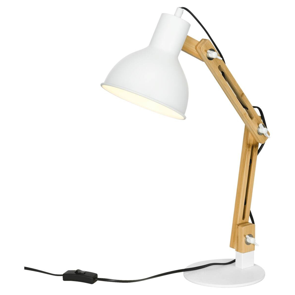 HOMCOM Schreibtischleuchte weiß Edelstahl Polypropylen Bambus B/H/L: ca. 15,5x36x50 cm E27 1 Brennstellen