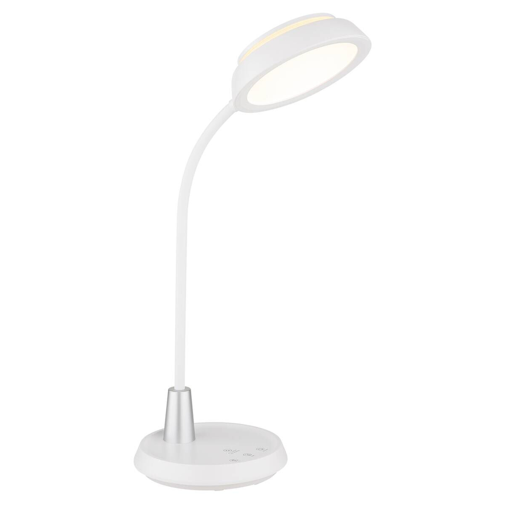 GLOBO Tischleuchte silber weiß Opal Kunststoff Silikon PVC B/H/L: ca. 17,2x44,8x30,6 cm 1 Brennstellen