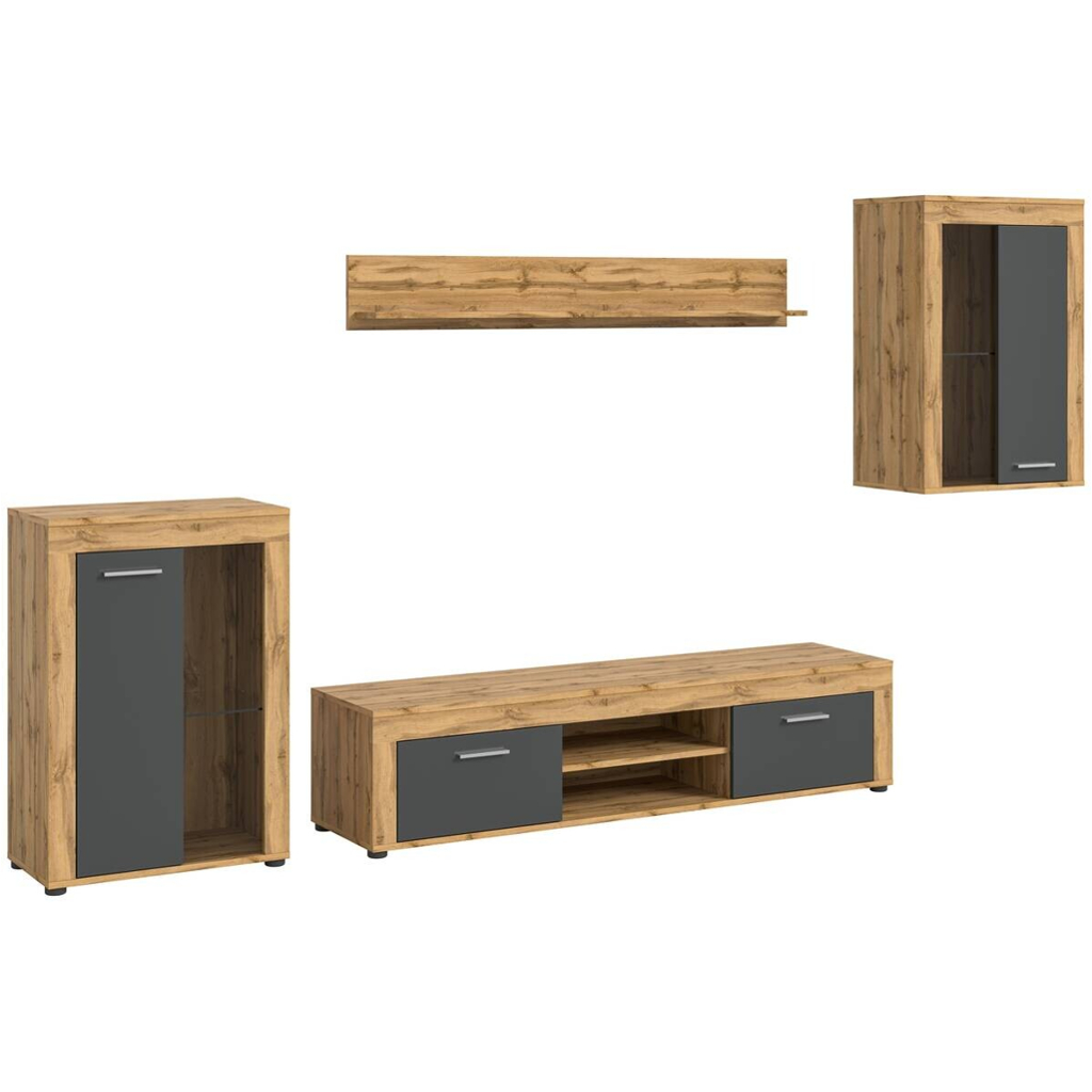 Wohnwand Jam Eiche Wotan Nachbildung grau B/H/T: ca. 310x169x35 cm