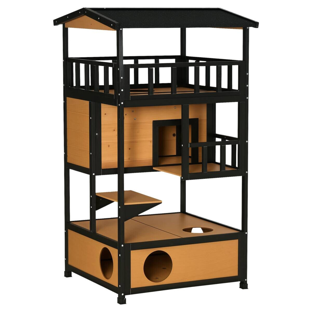 PawHut Katzenhaus schwarz Holz B/H/L: ca. 75x137x75,5 cm