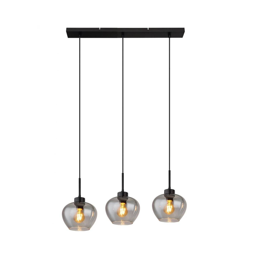 GLOBO Pendelleuchte Matt schwarz Metall Glas B/H/T: ca. 72x18,5x120 cm E27 3 Brennstellen