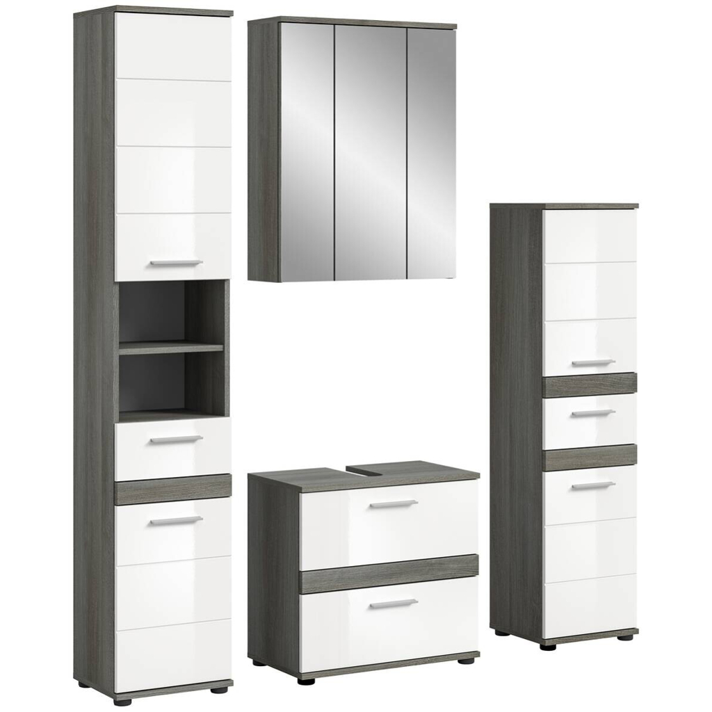 Badezimmer-Set BLAKE Rauchsilber Nachbildung weiß Hochglanz B/H/T: ca. 160x191x34 cm