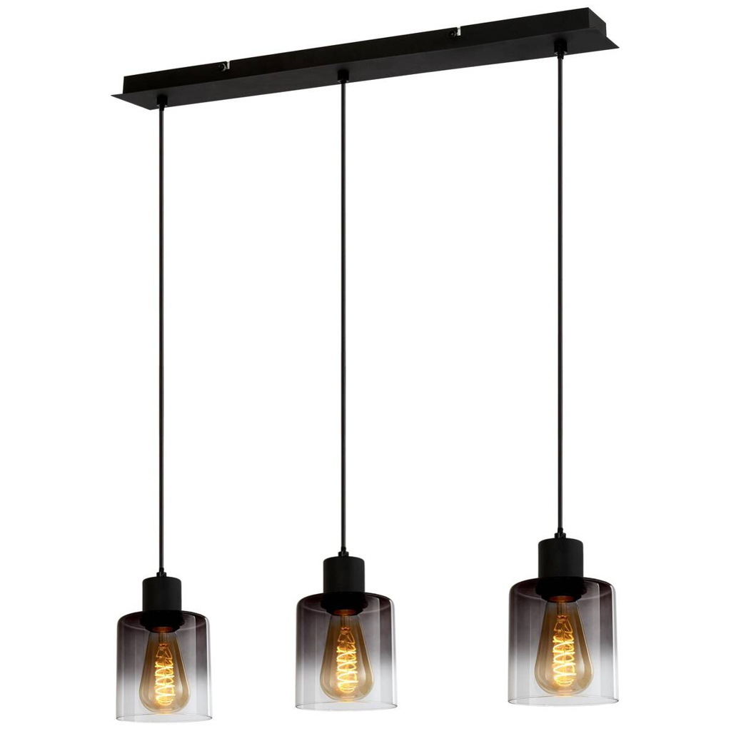 POCOline Pendelleuchte Nera schwarz Rauch Metall Rauchglas B/H/T: ca. 62x120x10 cm E27 3 Brennstellen