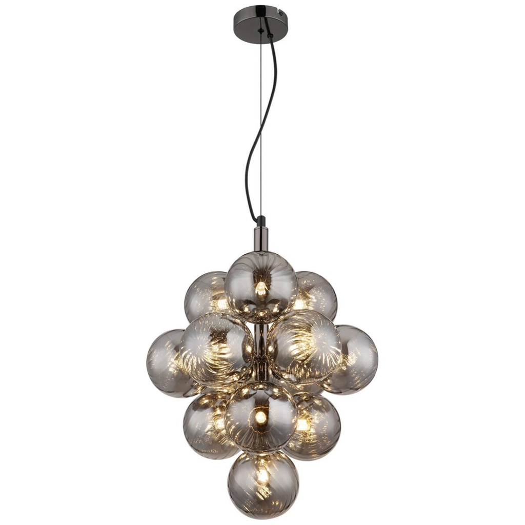 GLOBO LED-Pendelleuchte schwarz Chrom Rauch Glas Metall H/D: ca. 120x39,5 cm 13 Brennstellen