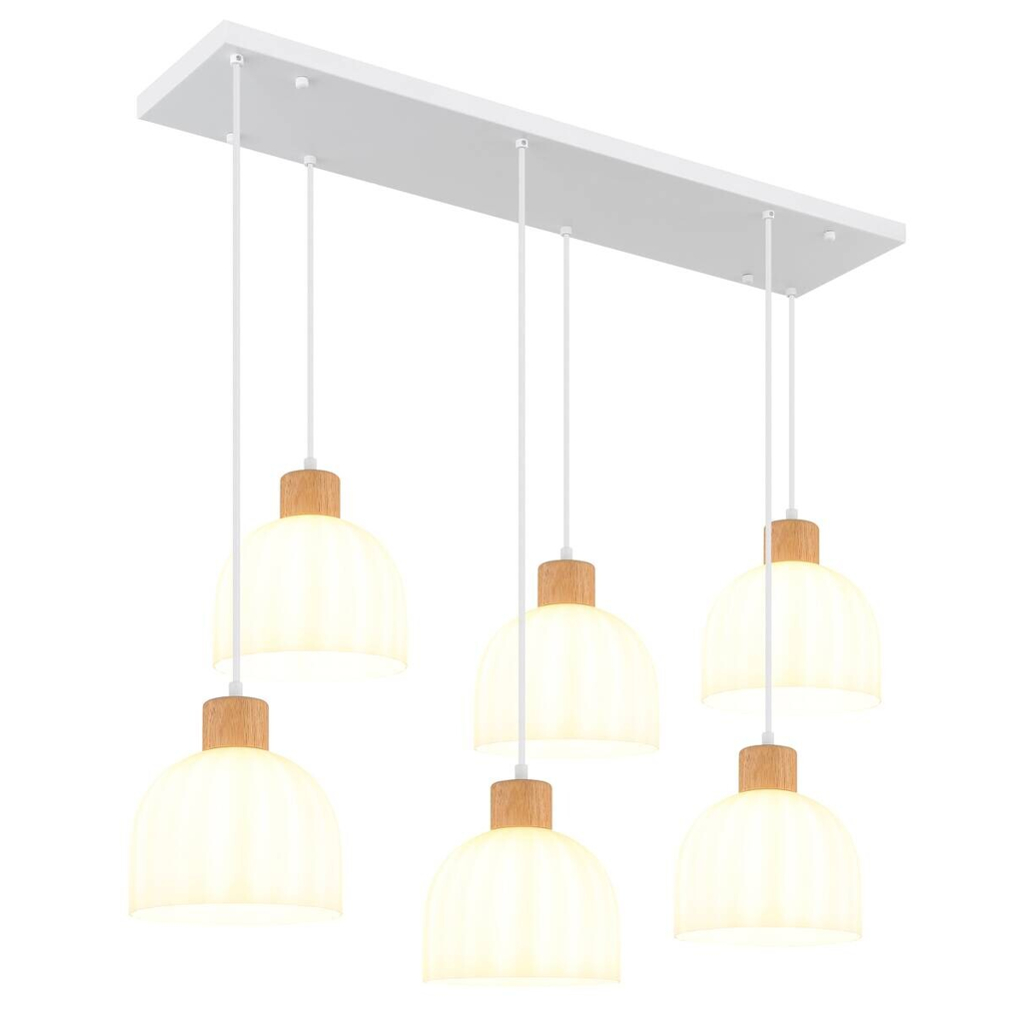 GLOBO Pendelleuchte weiß Opal Glas Metall B/H/T: ca. 36x120x105 cm E27 6 Brennstellen