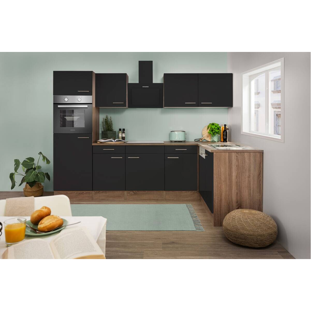 Respekta Winkelküche KBL280EYSS schwarz B/H/T: ca. 280x205x172 cm
