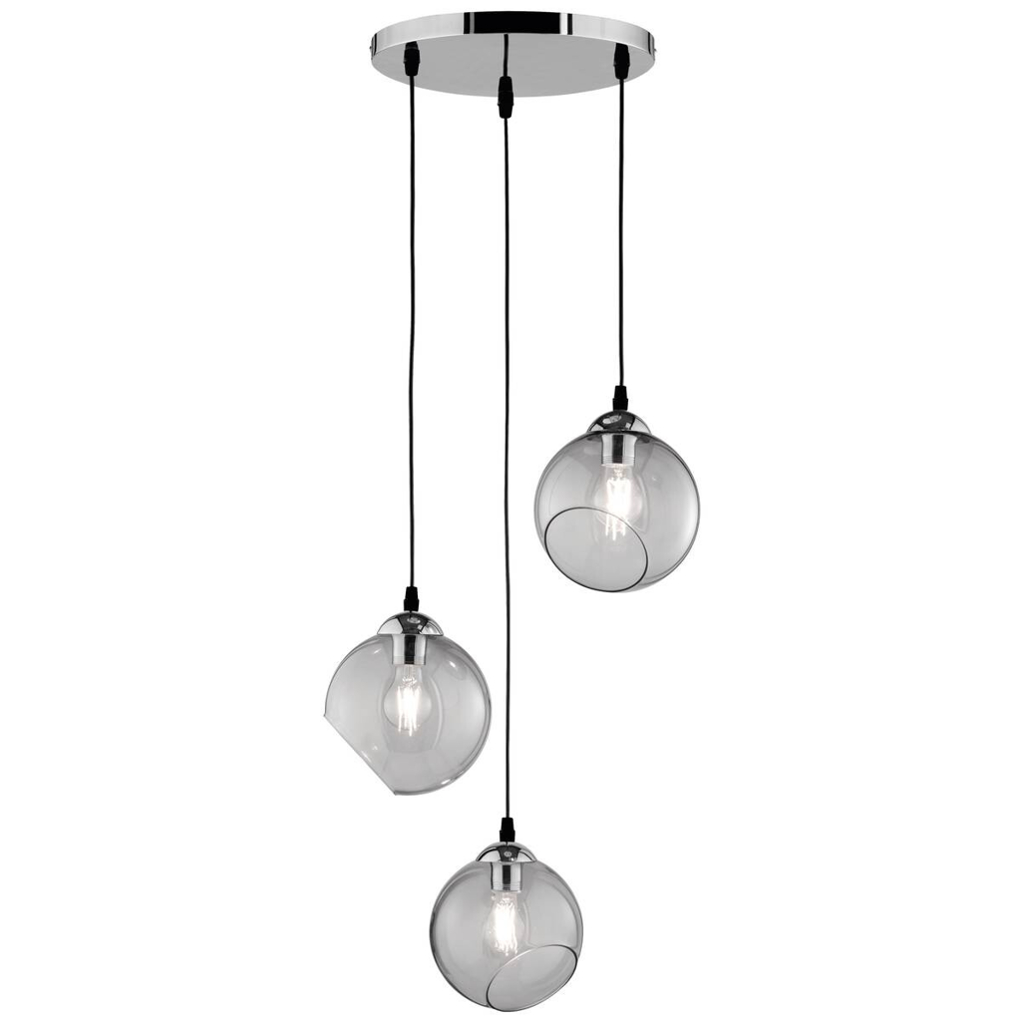 Reality Pendelleuchte Clooney Chrom Rauch Metall Glas H/D: ca. 150x35 cm E27 3 Brennstellen