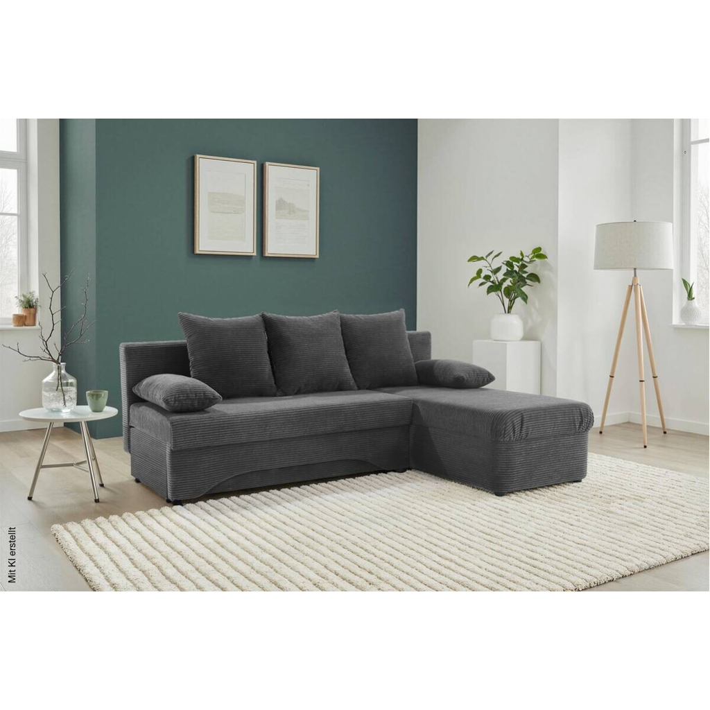 Ecksofa mit Bettfunktion und Bettkasten grau Microfaser B/H/T: ca. 191x70x142 cm