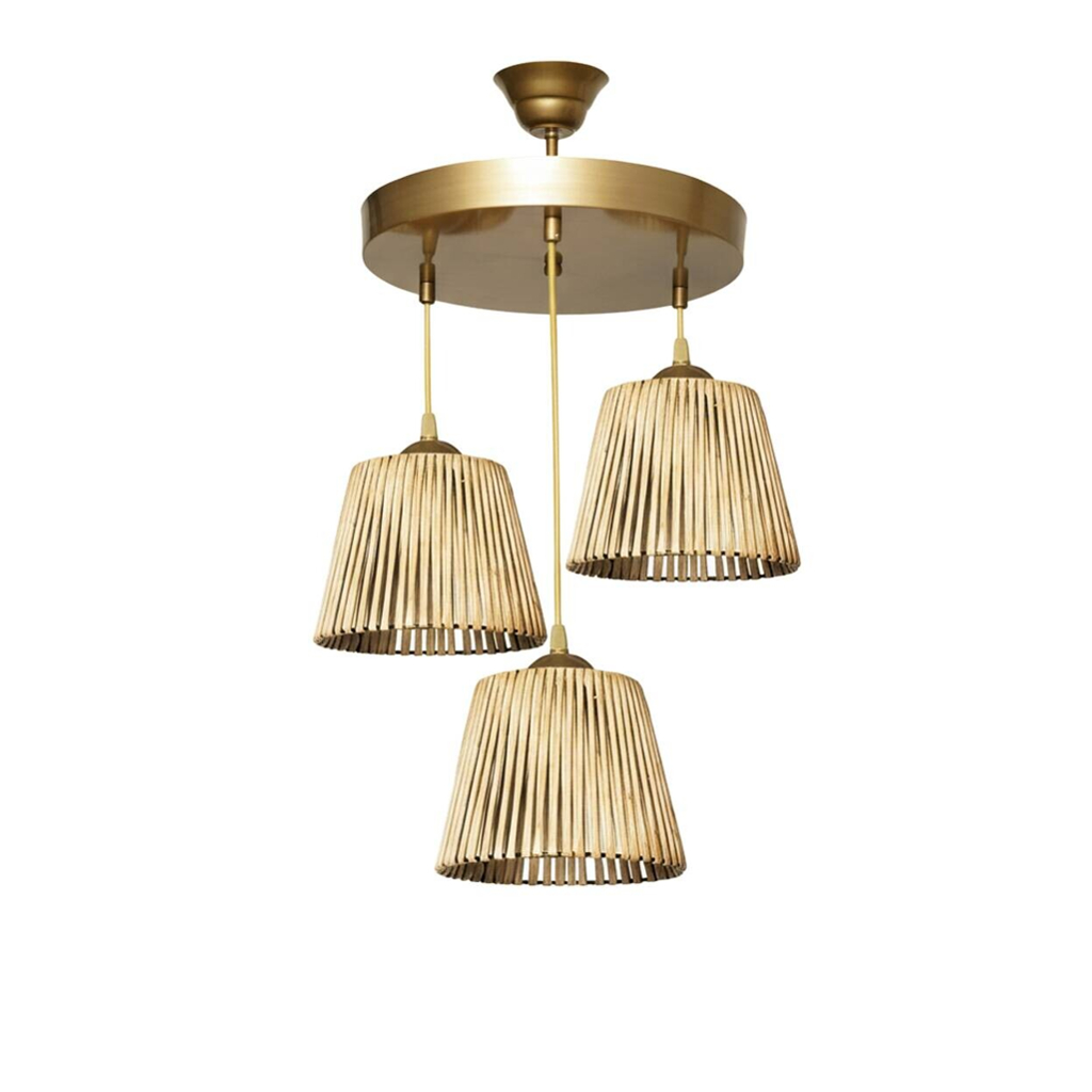 Opviq Pendelleuchte natur B/H/T/L/D: ca. 35x85x35x35x35 cm E27 3 Brennstellen
