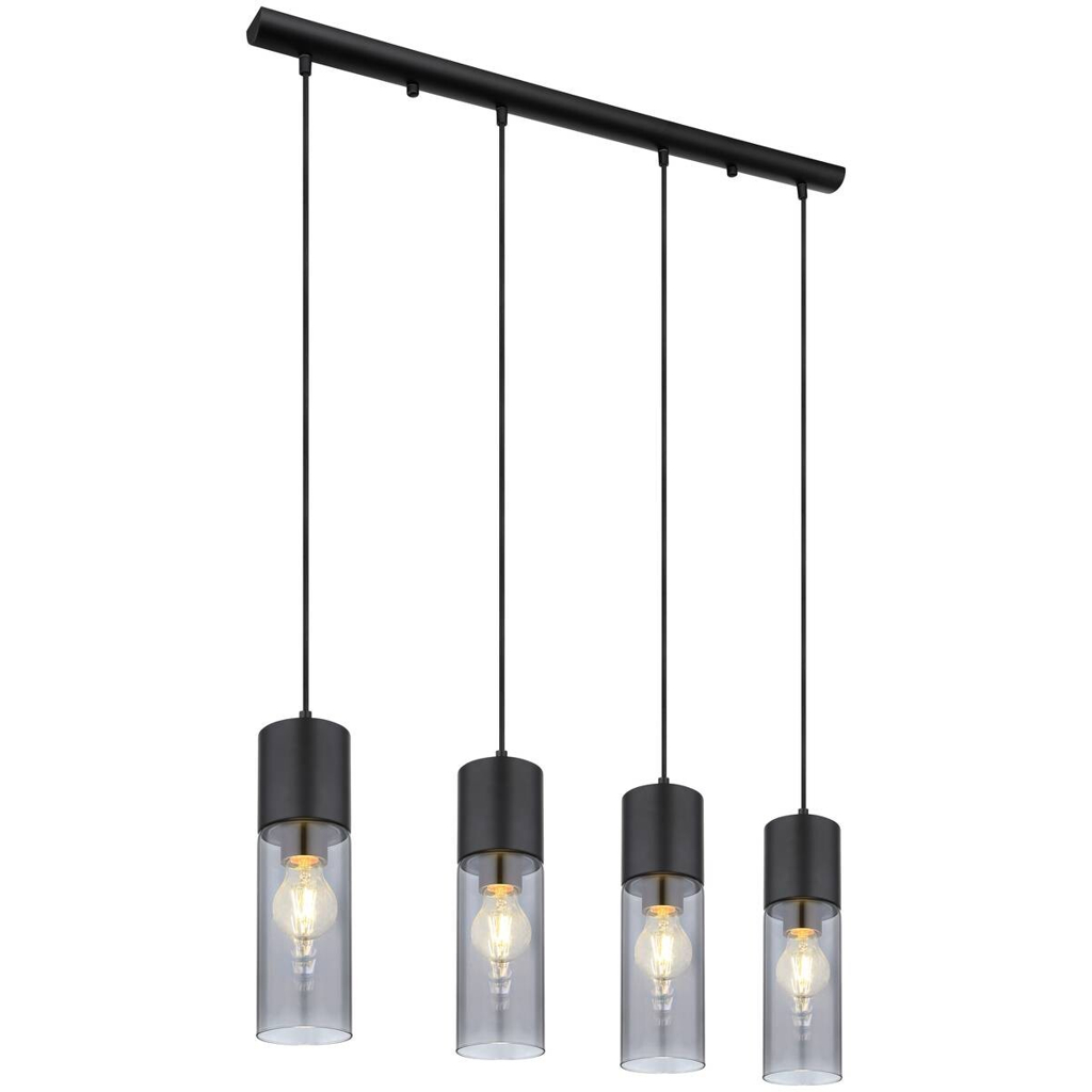 GLOBO Pendelleuchte Annika schwarz Metall Rauchglas B/H/L: ca. 9x156x80 cm E27 4 Brennstellen