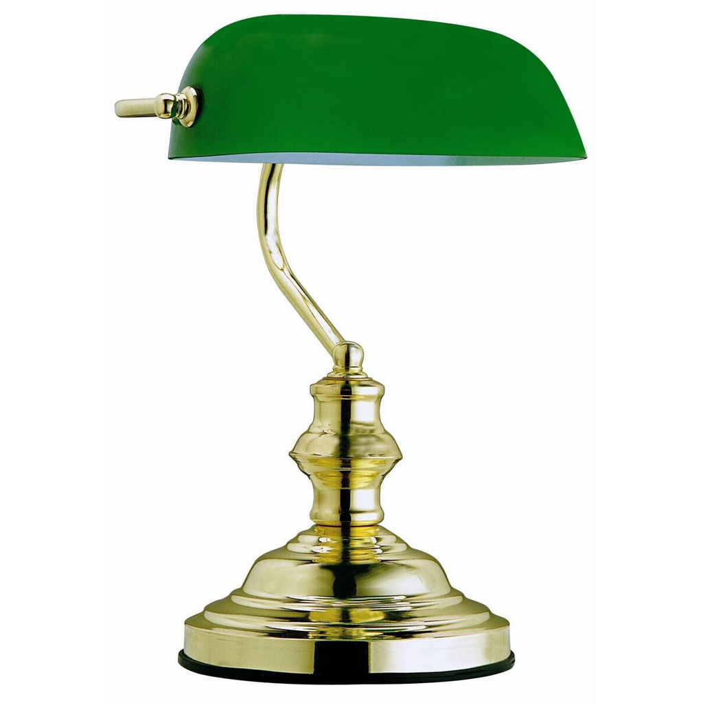 GLOBO Tischleuchte Antique messing grün Glas Metall B/H/L: ca. 19x38x25 cm E27 1 Brennstellen
