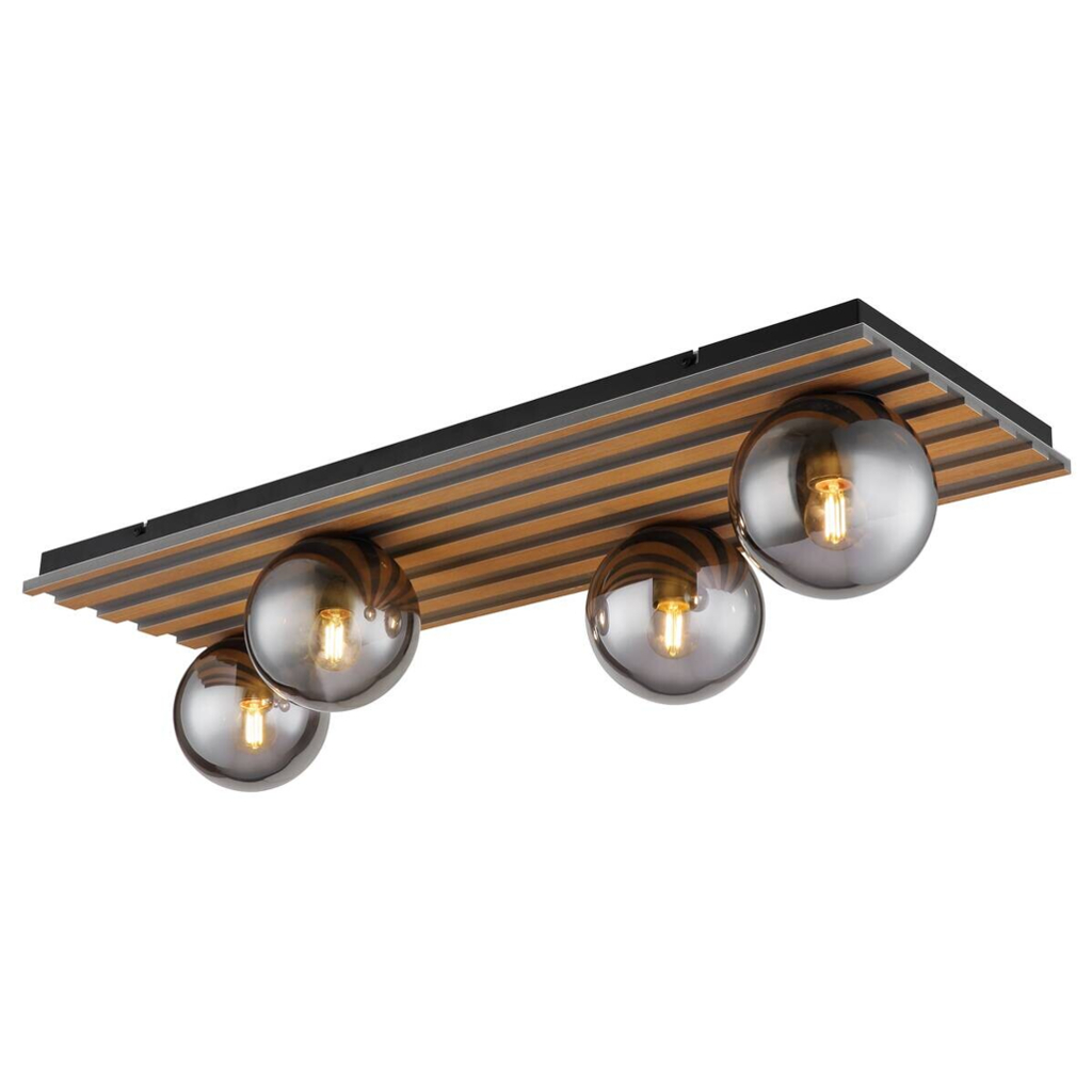 GLOBO Deckenleuchte Rauch schwarz Metall Glas B/H/T: ca. 30x20x90 cm E27 4 Brennstellen