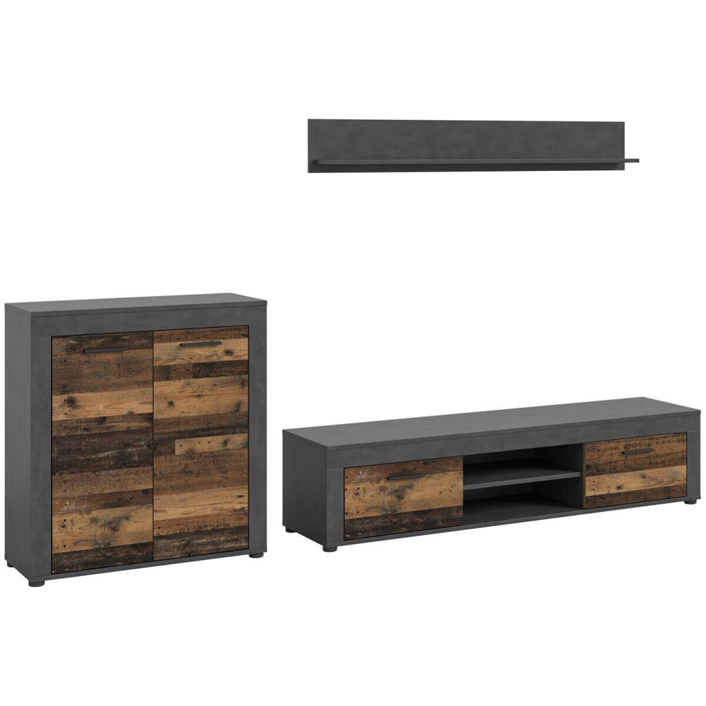 Wohnwand Jam Matera Nachbildung Old Wood Nachbildung B/H/T: ca. 159x255x35 cm