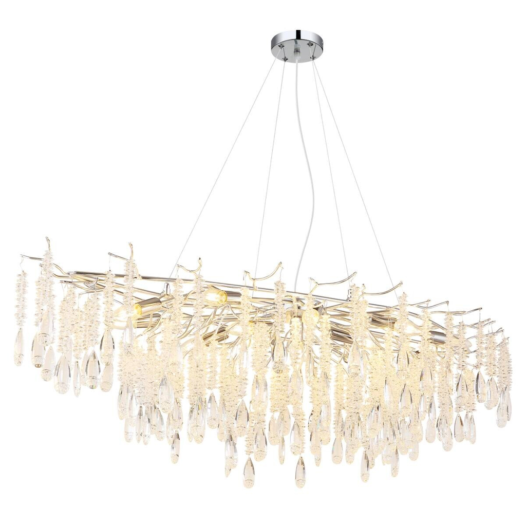 GLOBO Luster gold amber klar Metall Glas B/H/L: ca. 60x120x150 cm E14 14 Brennstellen