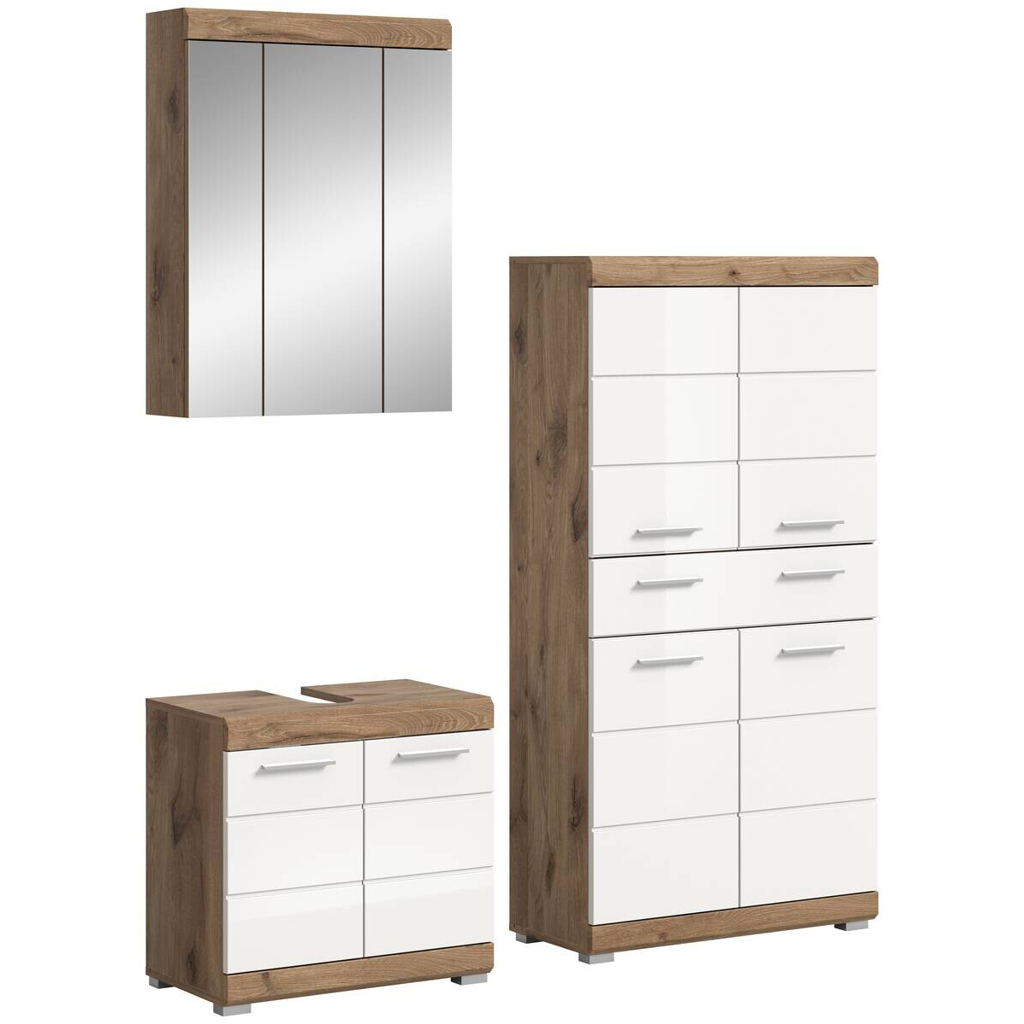 Badezimmer-Set Wave weiß Hochglanz Nox Oak Nachbildung B/H/T: ca. 149x191x34 cm