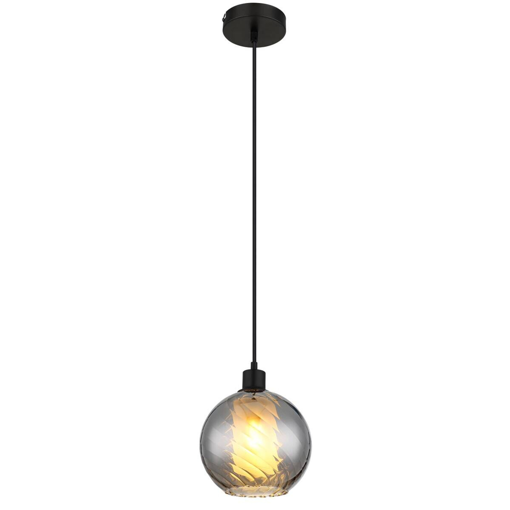 GLOBO Pendelleuchte schwarz Rauch Glas Metall H/D: ca. 120x20 cm E27 1 Brennstellen