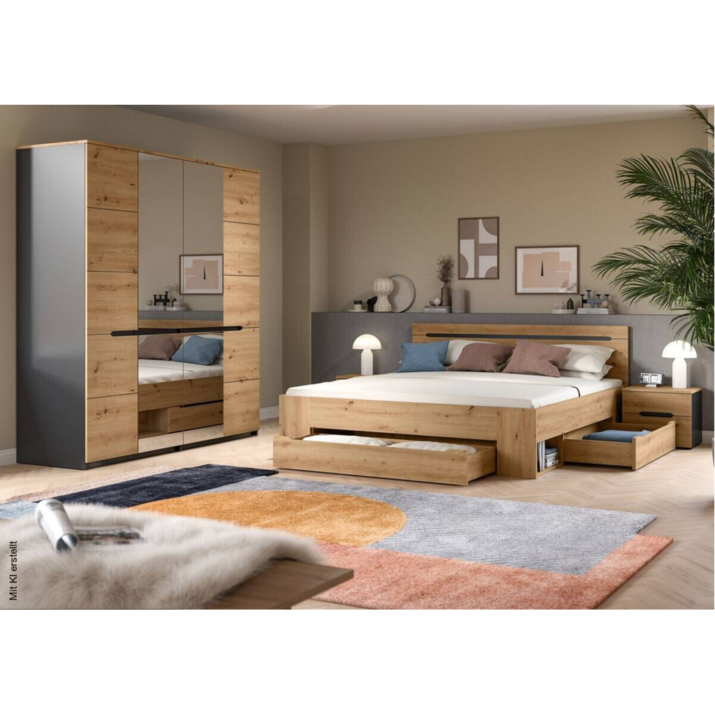 Schlafzimmer CANU, Set basaltgrau Artisan Nachbildung