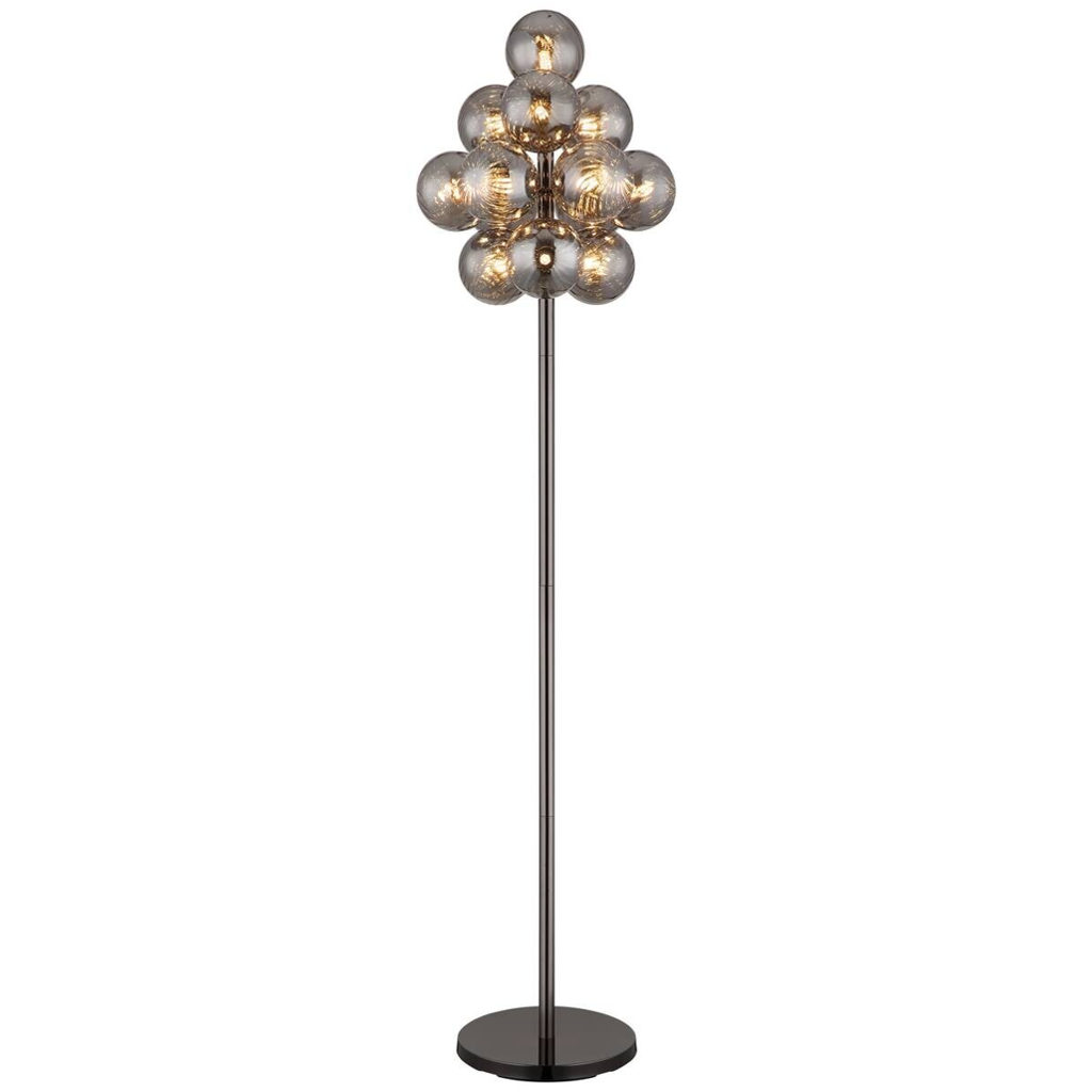GLOBO Stehlampe schwarz Chrom Rauch Metall Glas H/D: ca. 160x39,5 cm 13 Brennstellen