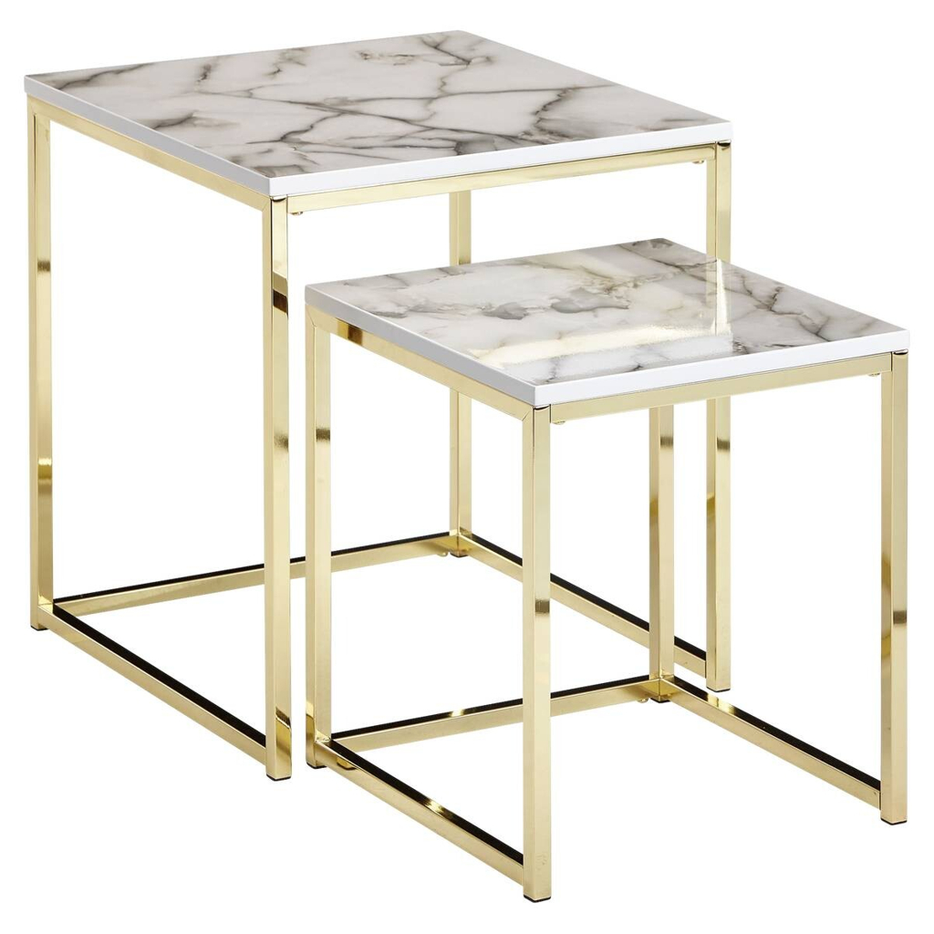 Couchtisch 2er-Set. weiß Marmor Optik gold