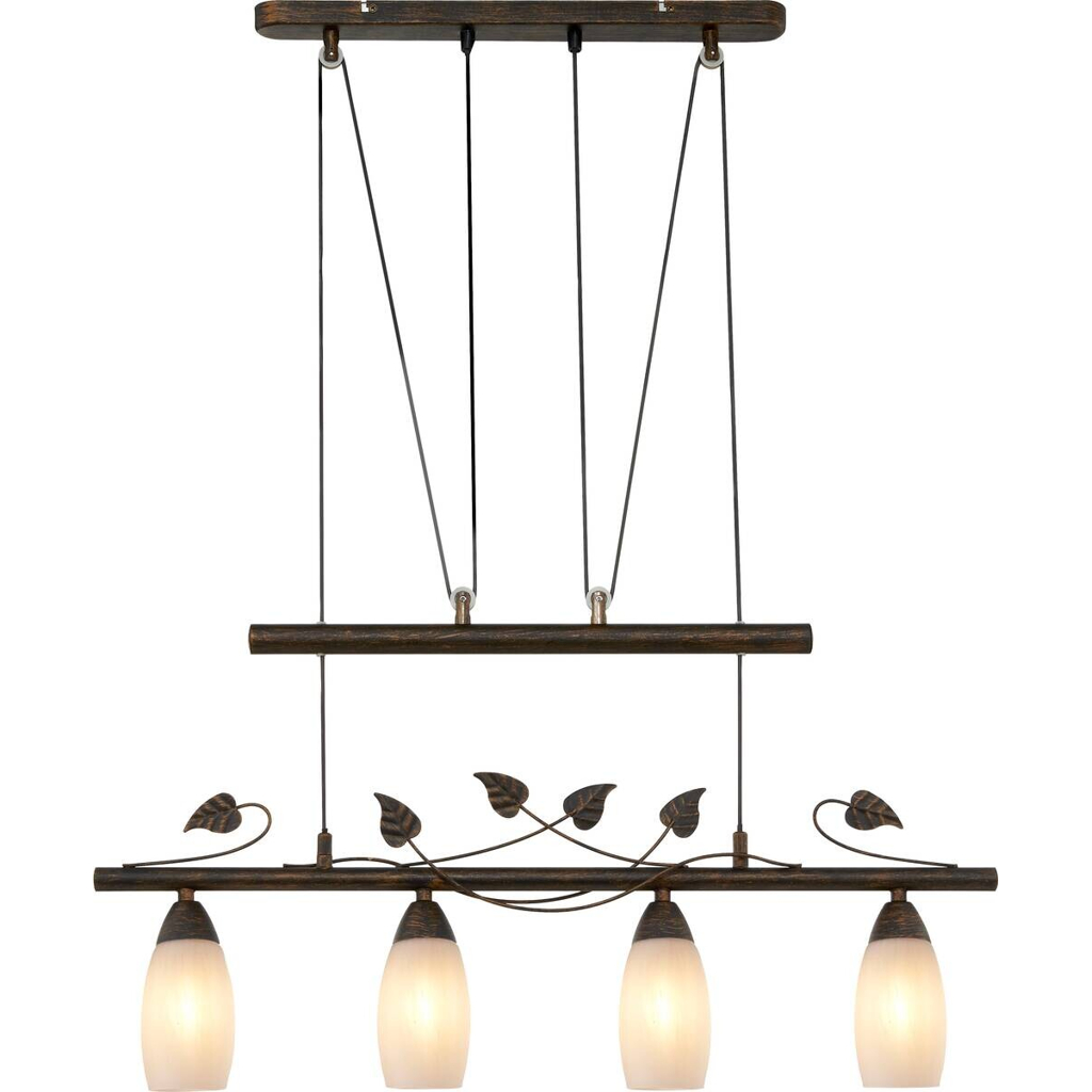 GLOBO Pendelleuchte VENEZIA 30800423X rost warmweiß Metall Glas B/H/L: ca. 72x160x10 cm E14 4 Brennstellen