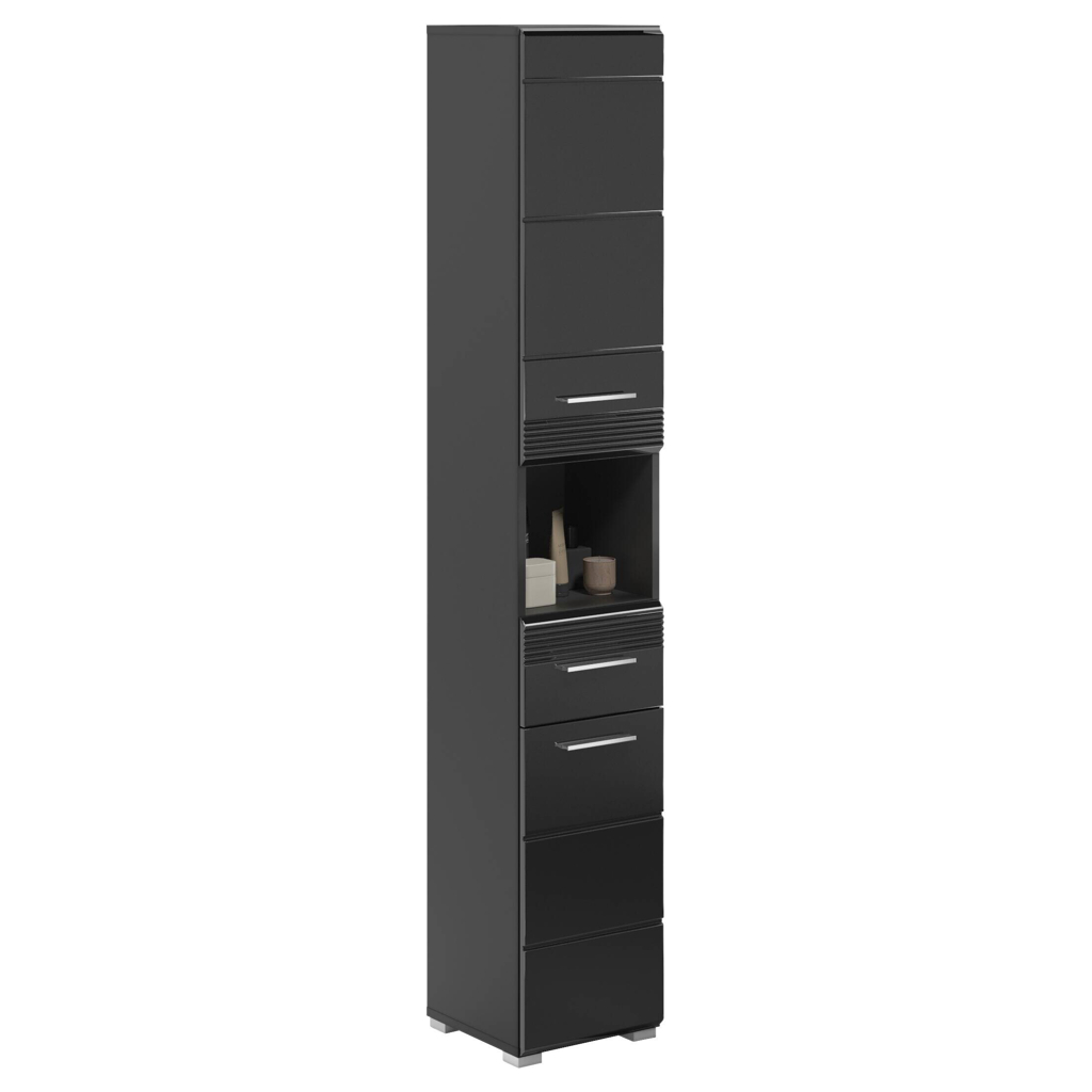Badhochschrank LINUS schwarz schwarz Hochglanz B/H/T: ca. 30x182x31 cm