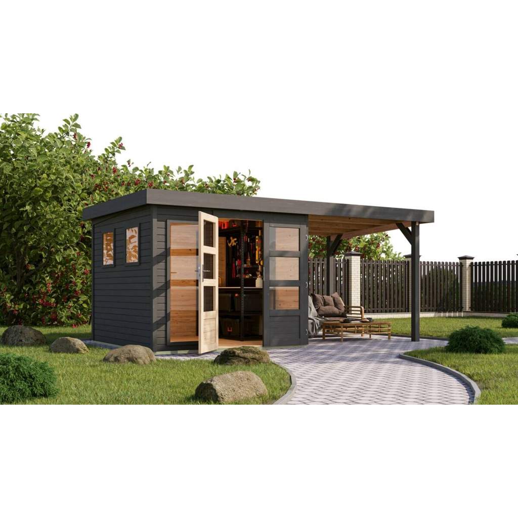 Karibu Gartenhaus Leon 3,5 grau B/H/L: ca. 242x211x242 cm