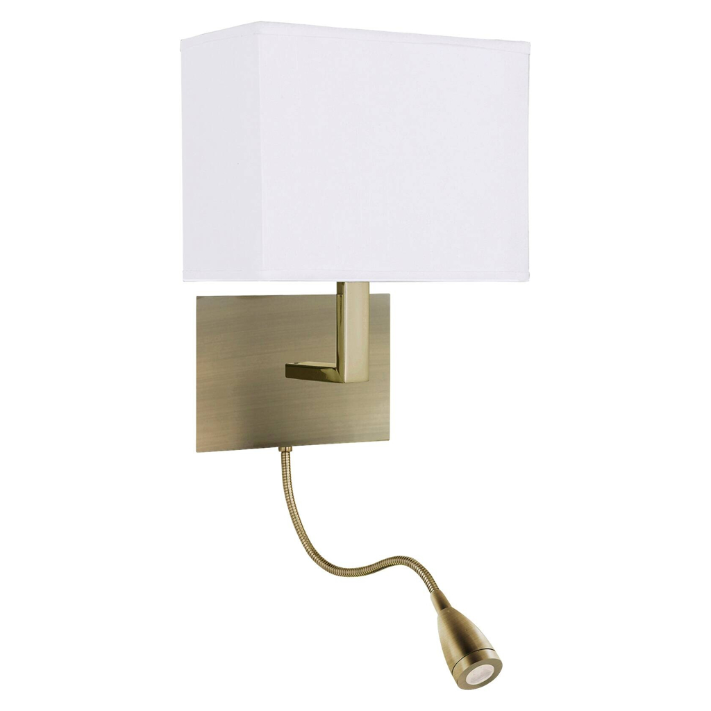 Searchlight Wandleuchte Hotel messing weiß Stahl Textil B/H/T: ca. 20x26x26 cm E27 1 Brennstellen