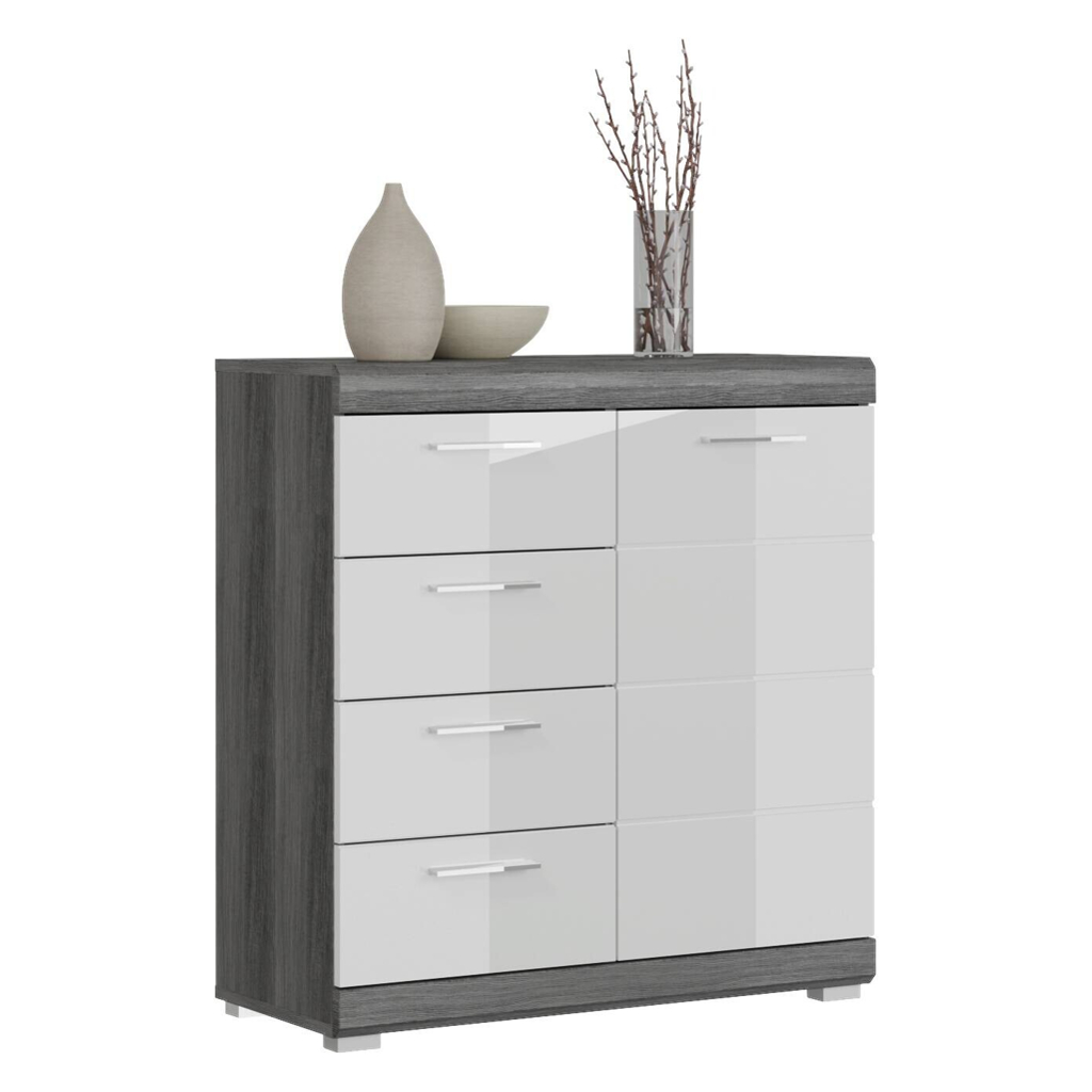 Kommode SCOUT Rauchsilber Nachbildung weiß Hochglanz B/H/T: ca. 80x85x37 cm