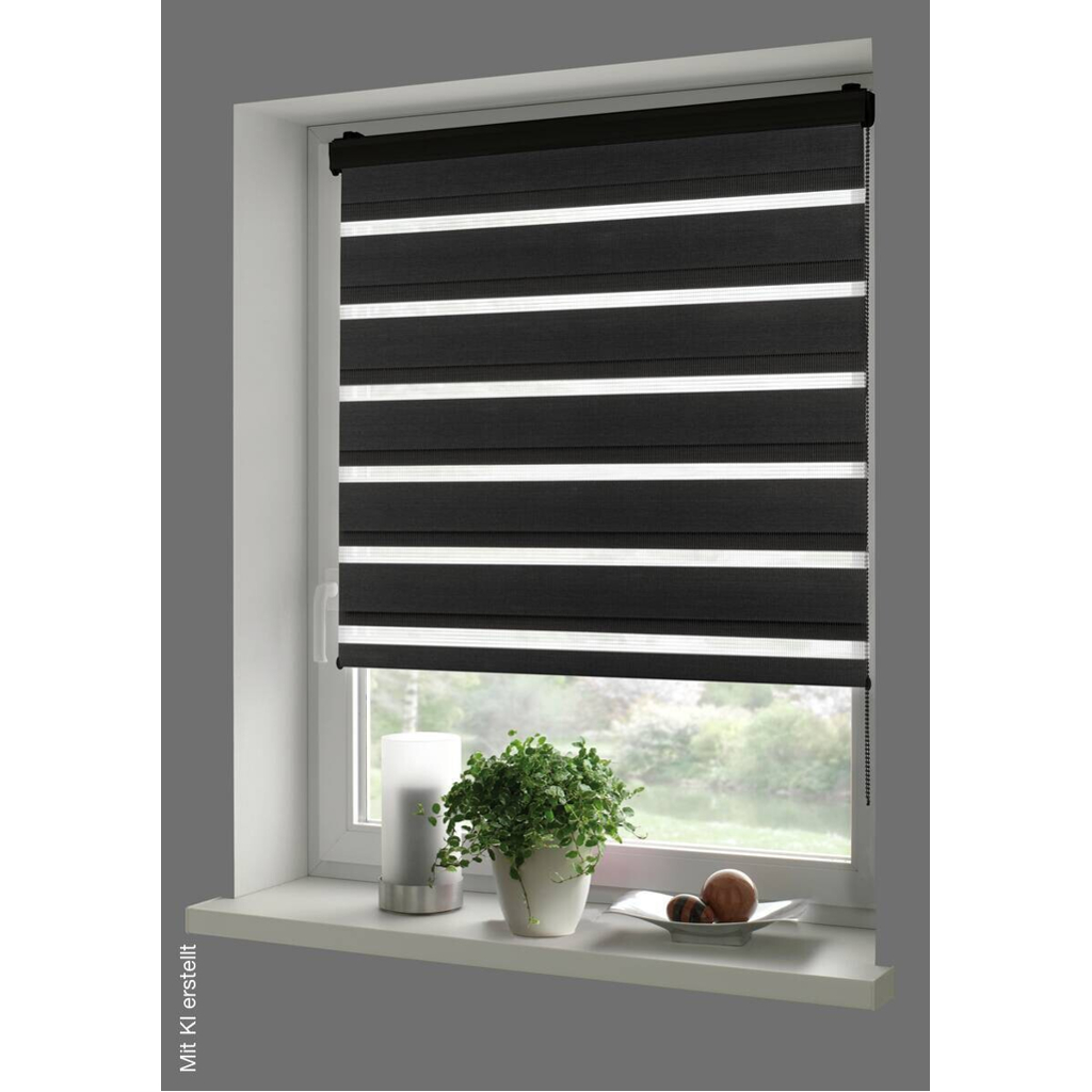 Boviva Doppelrollo mit Blende Black schwarz B/L: ca. 45x160 cm