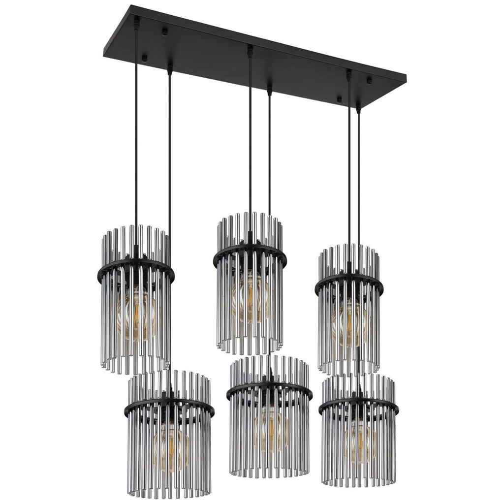 GLOBO Pendelleuchte mattschwarz Rauch schwarz Glas Metall B/H: ca. 92,5x125 cm E27 6 Brennstellen