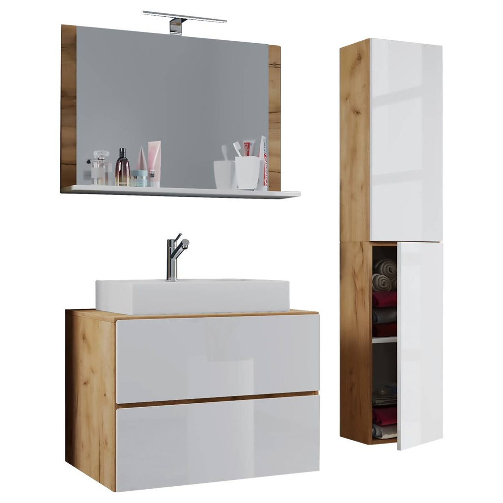 Waschplatz 4tlg-Lendas weiß weiß Eiche Honig Nachbildung B/H/T: ca. 80x52x52 cm