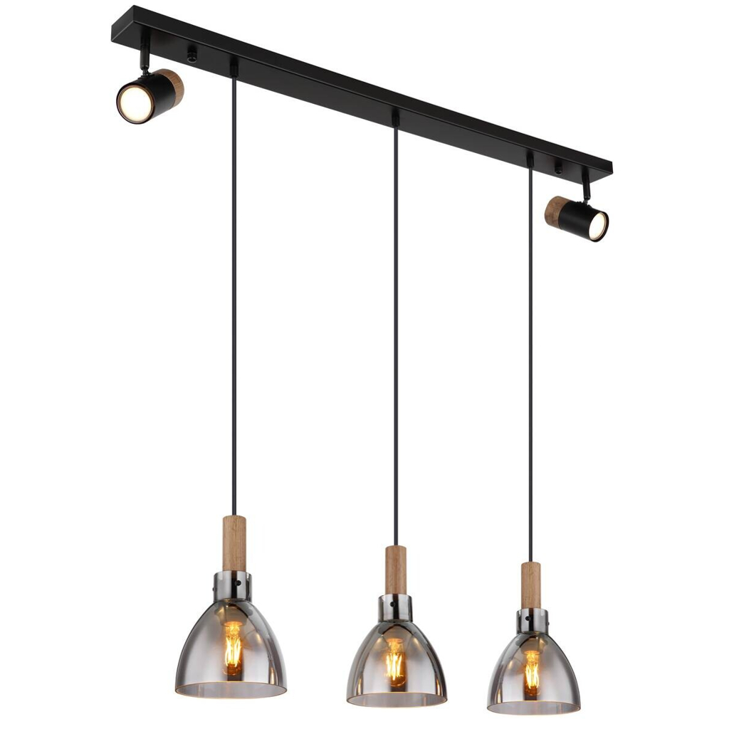 GLOBO Pendelleuchte dunkelbraun schwarz Metall MDF B/H/T: ca. 16x120x95 cm E27 3 Brennstellen