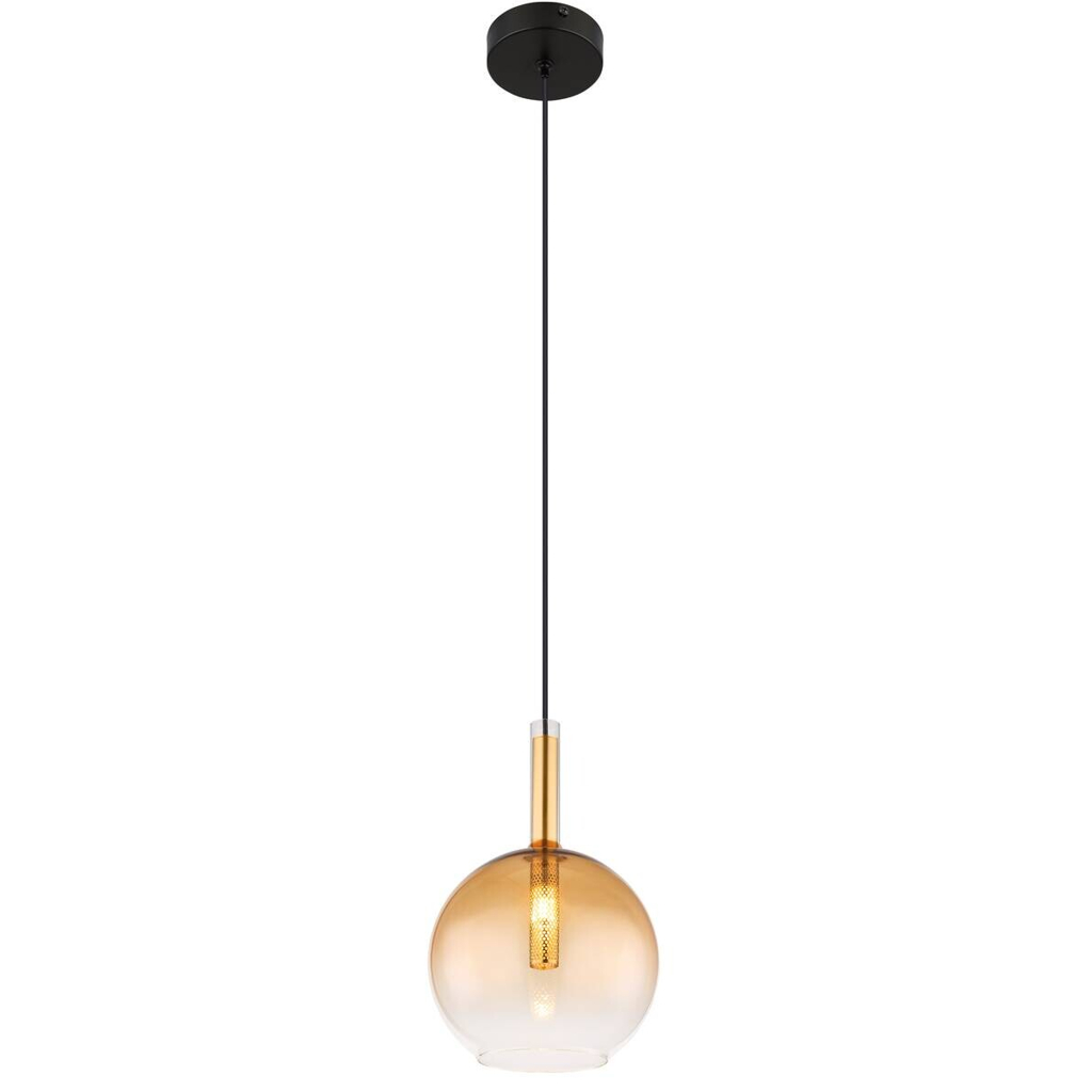 GLOBO Pendelleuchte amber schwarz Metall Glas H/D: ca. 120x18 cm G9 1 Brennstellen