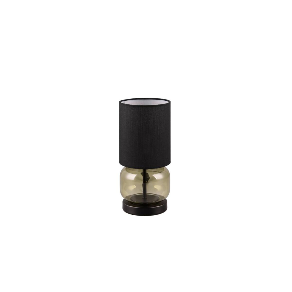 Reality Tischleuchte Elio schwarz Metall Stoff Glas H/D: ca. 28,5x13,5 cm E27 1 Brennstellen