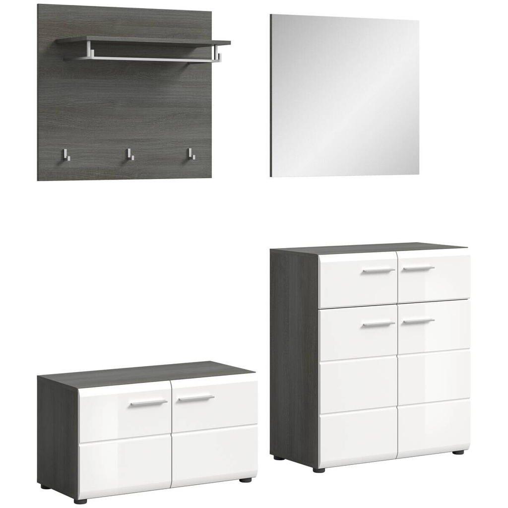 Garderobe SALSA Eiche Rauchsilber Nachbildung weiß Hochglanz B/H/T: ca. 175x192x37 cm