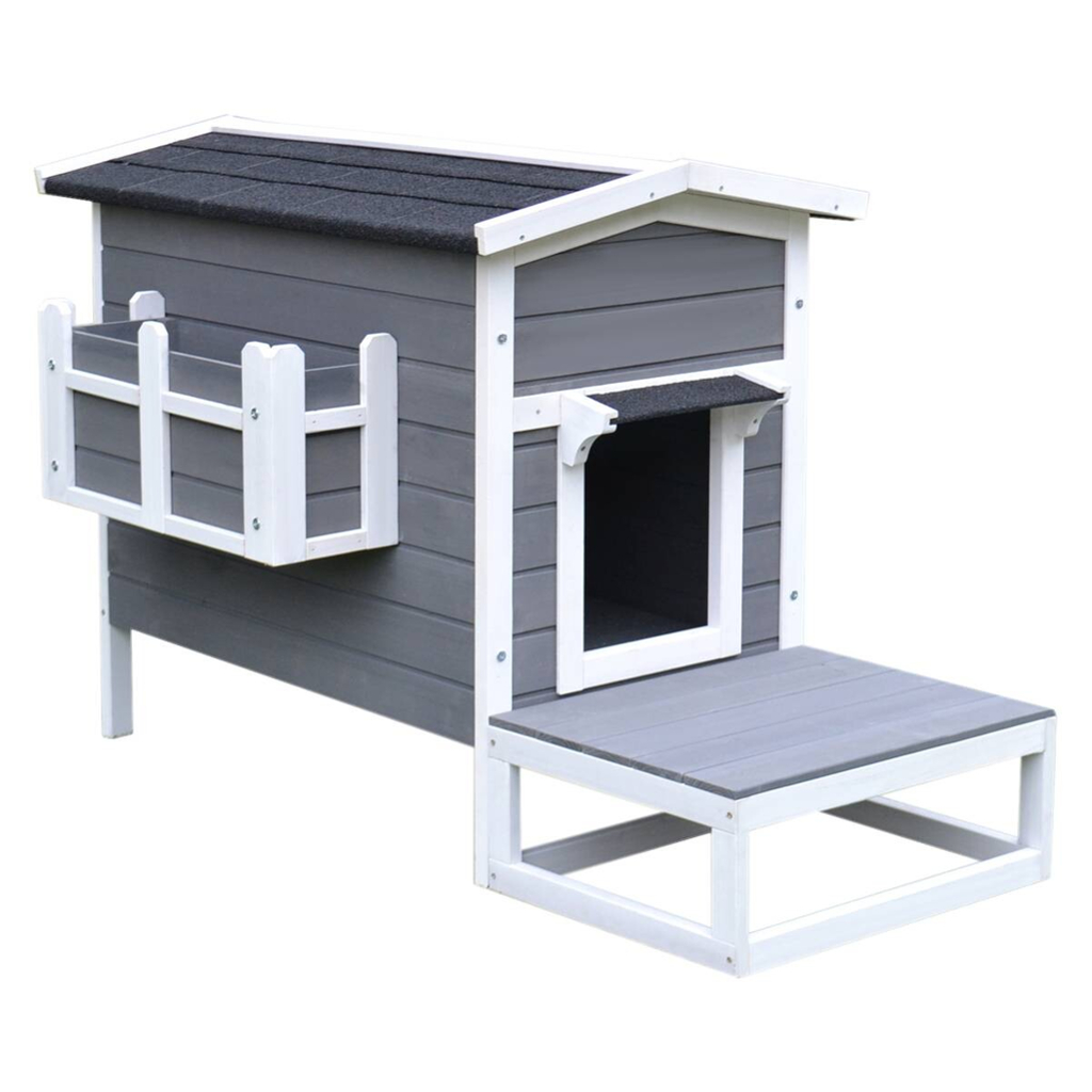 PawHut Katzenhaus grau Holz B/H/L: ca. 67x75x115 cm
