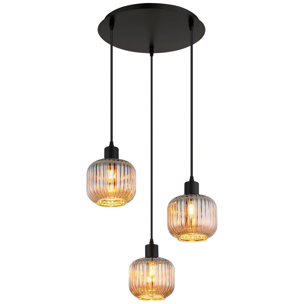 GLOBO Pendelleuchte TOM 30509308 Rauch schwarz Glas Metall H/D: ca. 120x41,8 cm E14 3 Brennstellen