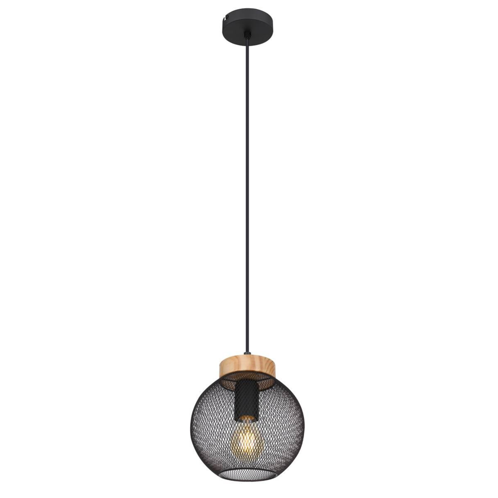 GLOBO Pendelleuchte Pablo schwarz natur Metall Holz H/D: ca. 120x20 cm E27 1 Brennstellen