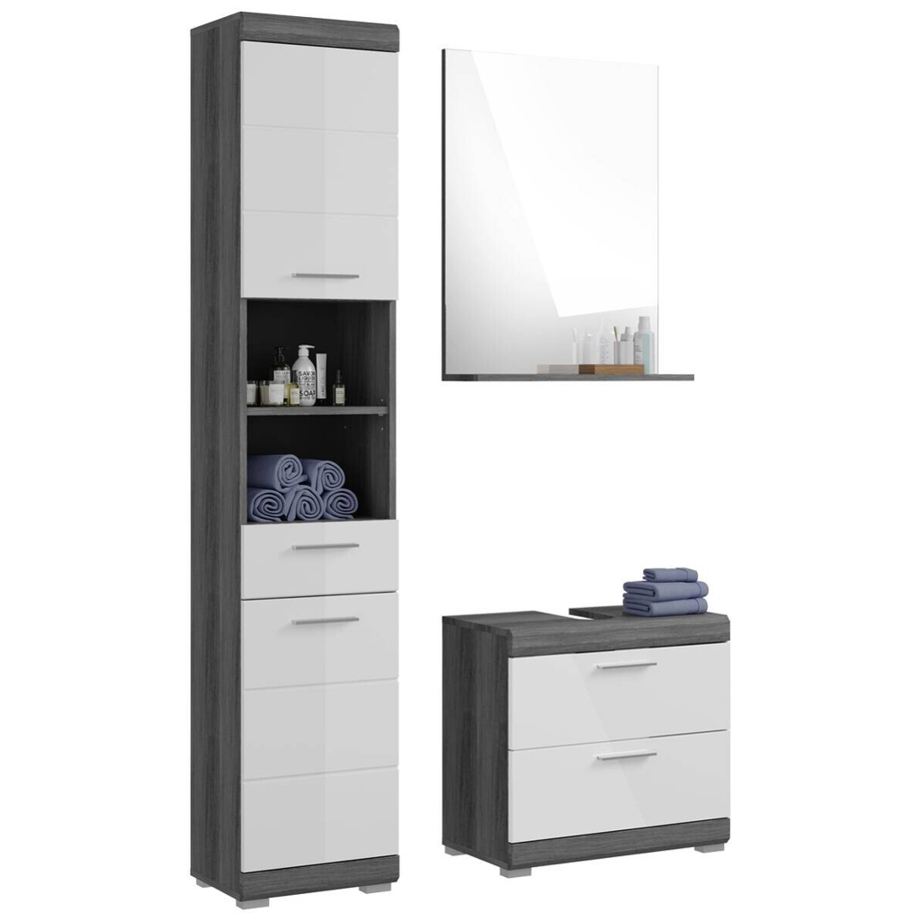 Badezimmer-Set Scout Rauchsilber Nachbildung weiß Hochglanz B/H/T: ca. 112x191x34 cm