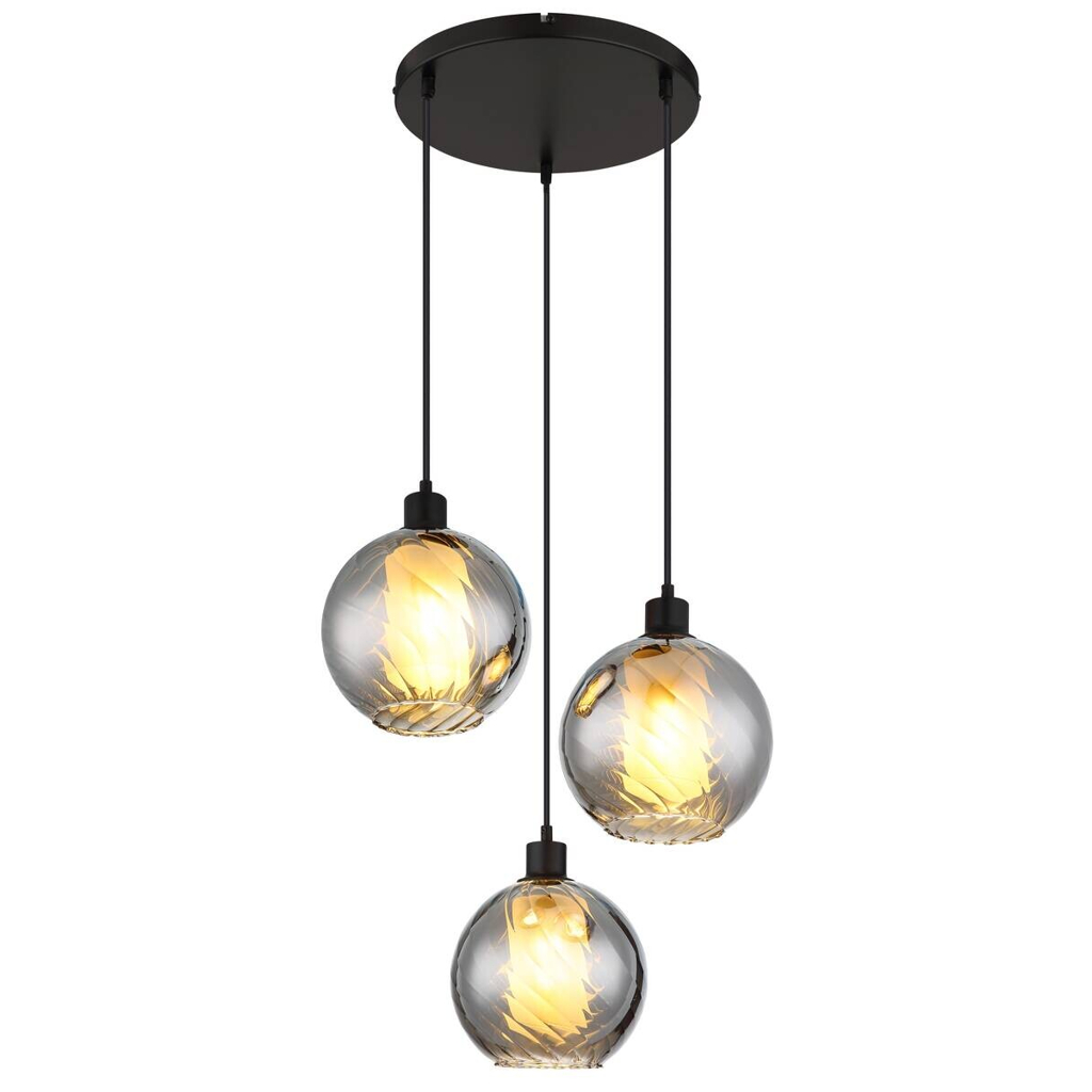 GLOBO Pendelleuchte Rauch schwarz Glas Metall H/D: ca. 120x46 cm E27 3 Brennstellen
