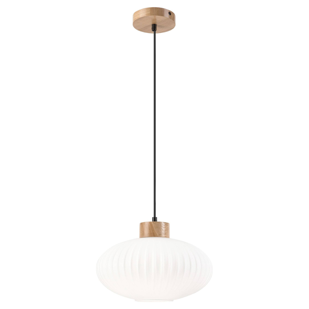 Lamkur Hängeleuchte Harmony Eiche weiß Glas Holz B/H/L: ca. 30x102x30 cm 1 Brennstellen