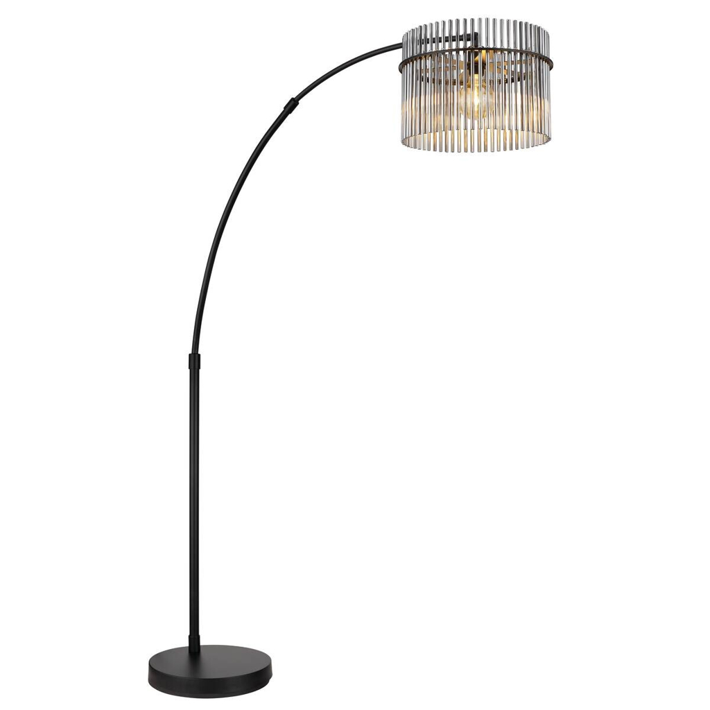 GLOBO Stehlampe mattschwarz Rauch Metall Glas B/H/L: ca. 38x185x120 cm E27 1 Brennstellen