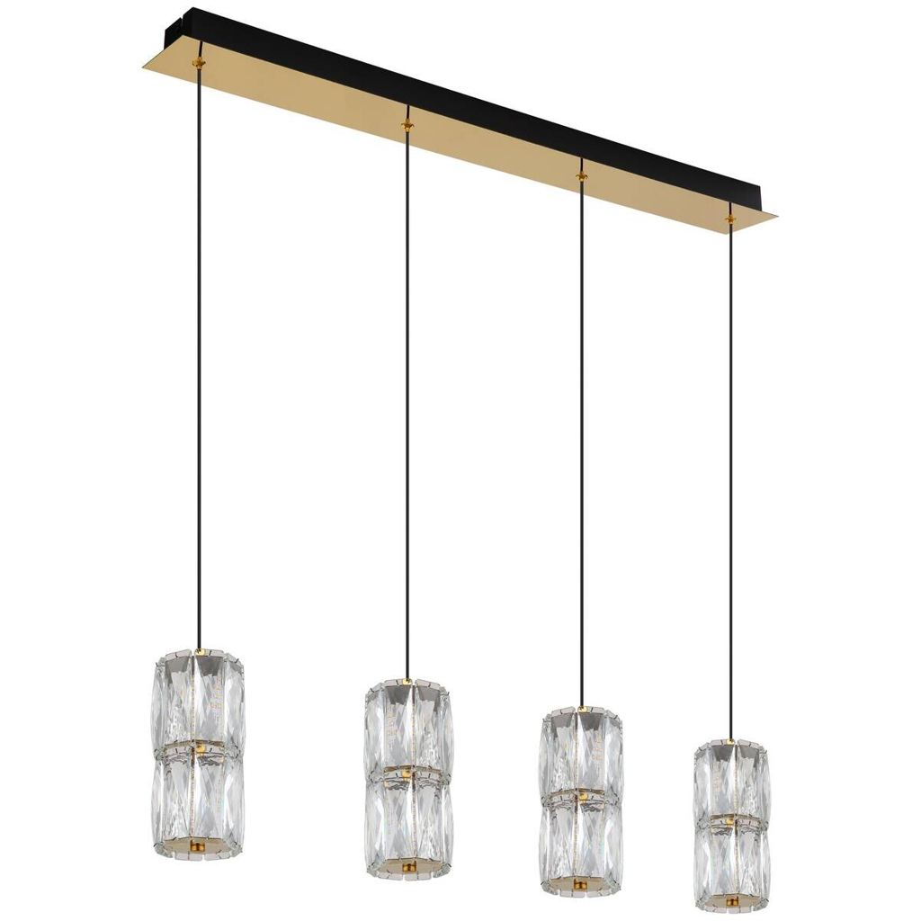 GLOBO Pendelleuchte mattschwarz gold klar Glas Metall B/H/T/L: ca. 9,5x150x84,5x84,5 cm 1 Brennstellen