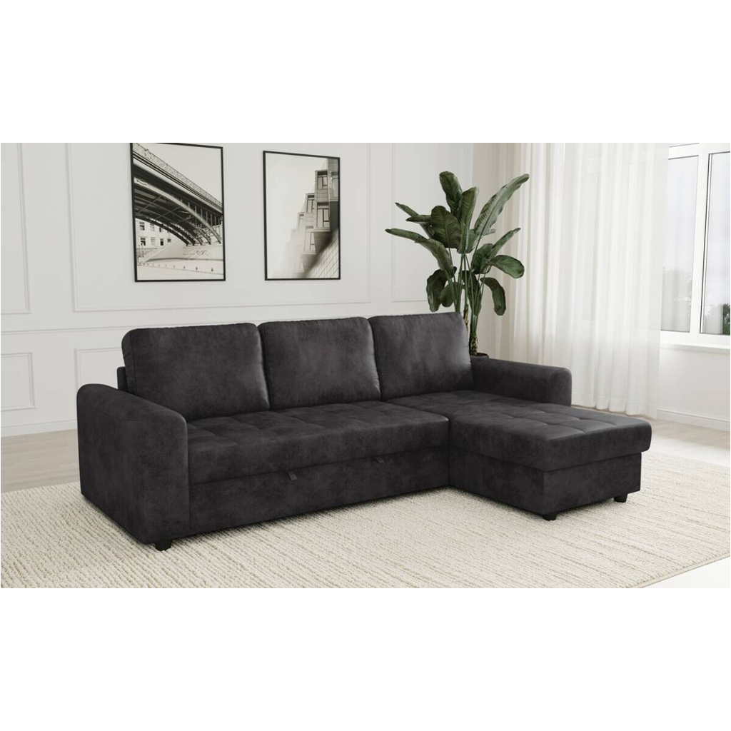 Ecksofa mit Bettfunktion und Bettkasten anthrazit Microfaser B/T: ca. 245x155 cm