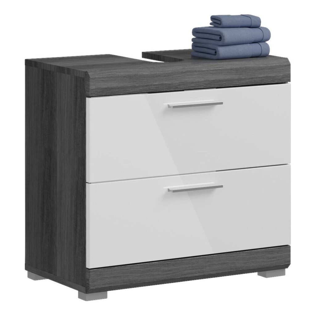Waschbeckenunterschrank Scout Rauchsilber Nachbildung weiß Hochglanz B/H/T: ca. 60x56x34 cm