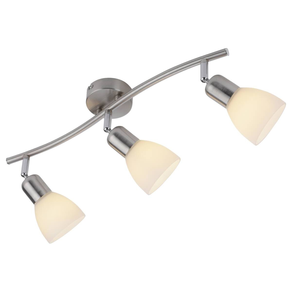 Just Light Spotbalken  PN11953-55  Karo stahlfarbig weiß Aluminium Kunststoff Glas B/H/L: ca. 22x21x68 cm E14 3 Brennstellen